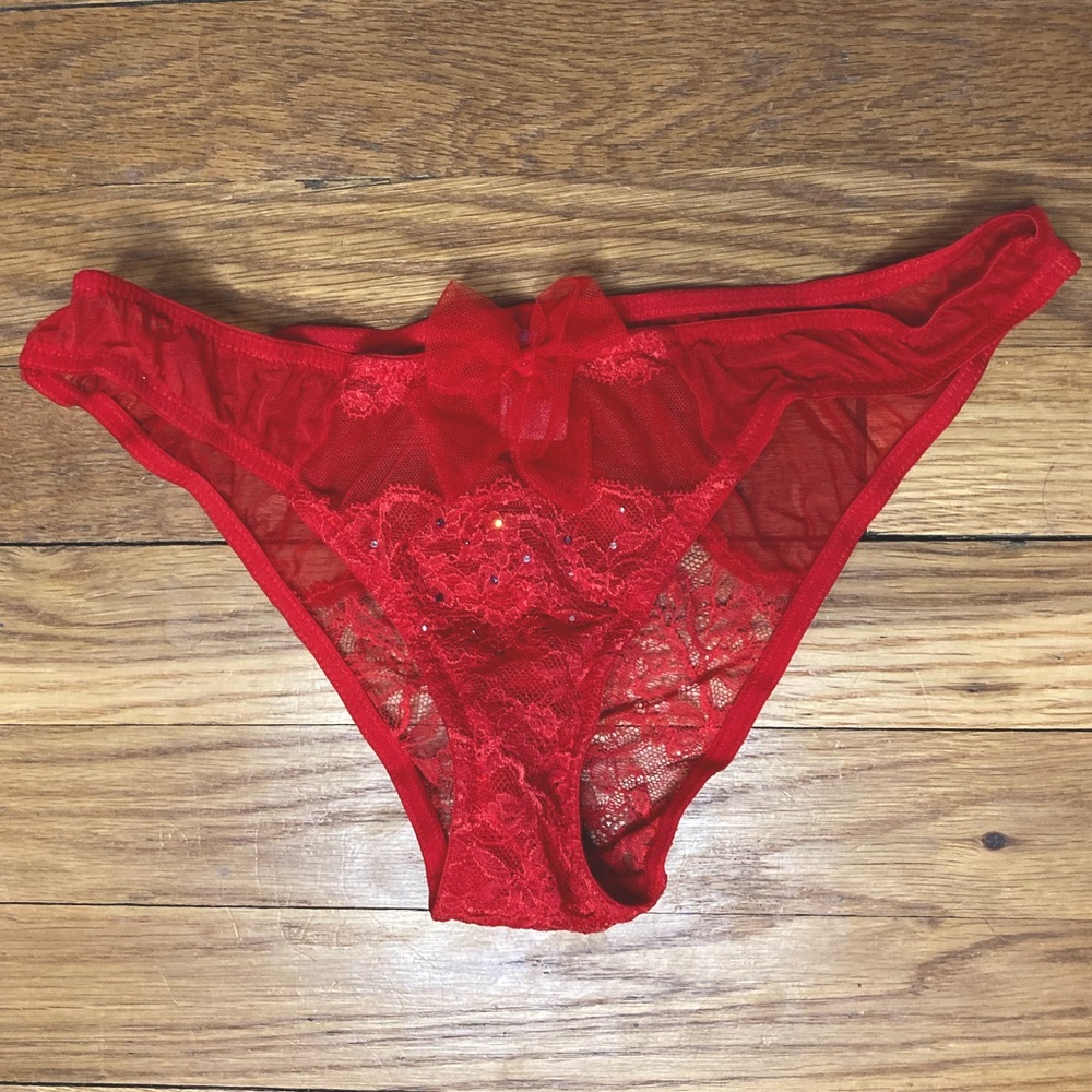Red Lace and Rhinestone Victoria’s Secret Cheeky Underwear M